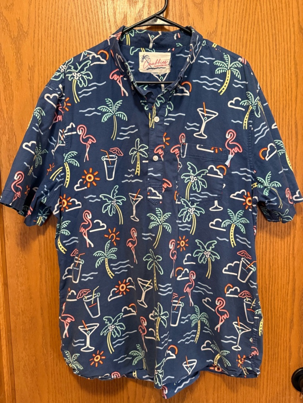 chubbies Navy Tropical Cocktail & Flamingo Print Button-Down Shirt Size XXl